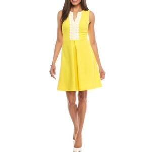 Vince Camuto Yellow A-line Casual Sleeveless Sundress Crochet Trim, Sz2 Wedding